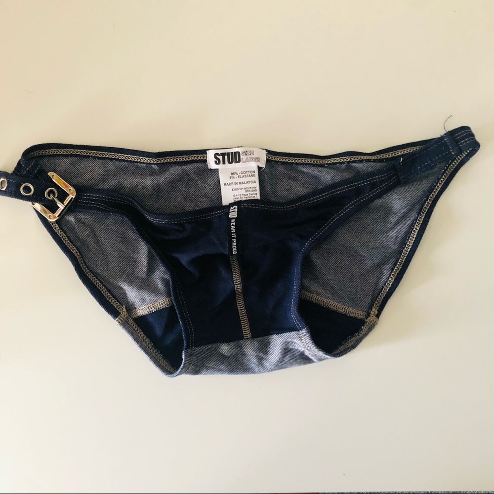 Stud brand blue denim bikini briefs